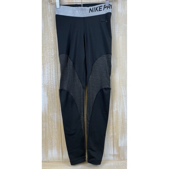 Nike Pro Warm Leggings Women’s Size Small Black With Metallic *Read - Picture 1 of 12